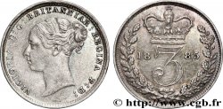 ROYAUME-UNI 3 Pence Victoria buste jeune 1885 