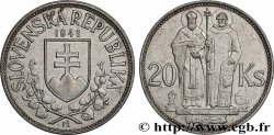 SLOVAQUIE 20 Korun St Cyril et St Méthode variété avec croix à simple barre 1941 