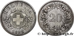 SWITZERLAND 20 Centimes (Rappen) croix suisse 1858 Berne XF 
