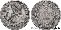 VATICAN ET ÉTATS PONTIFICAUX 2 Lire Pie IX an XXII, regravé 1867 Rome