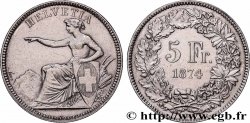 SUISSE 5 Francs Helvetia assise 1874 Bruxelles TTB+ 