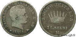 ITALIE - ROYAUME D&nbsp;ITALIE - NAPOLÉON Ier 15 Soldi Napoléon Empereur et Roi d’Italie 1808 Milan - M