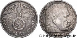 ALLEMAGNE 5 Reichsmark Maréchal Paul von Hindenburg 1938 Karlsruhe