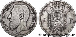 BELGIQUE 2 Francs Léopold II légende française 1867 Bruxelles