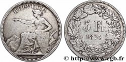 SWITZERLAND 5 Francs Helvetia assise 1874 Bruxelles XF 