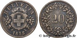 SWITZERLAND 20 Centimes (Rappen) croix suisse 1858 Berne