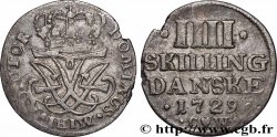 KINGDOM OF DENMARK - FREDERICK IV 4 Skilling Danske 1729 Copenhague