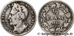 BELGIUM 1/2 Franc Léopold tête laurée 1834 
