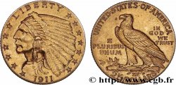 ÉTATS-UNIS D&nbsp;AMÉRIQUE 2 1/2 Dollars &nbsp;Indian Head&nbsp; 1911 Philadelphie
