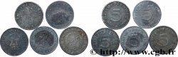 ALLEMAGNE Lot 5 x 5 Reichspfennig aigle surmontant une swastika Années diverses Atelier Divers