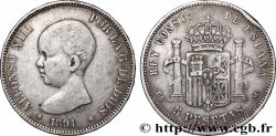 ARGENT D&nbsp;INVESTISSEMENT 5 Pesetas Alphonse XIII 1er type 1891 Madrid