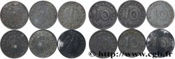 DEUTSCHLAND Lot 6 x 10 Reichspfennig aigle surmontant une swastika Années diverses Atelier divers