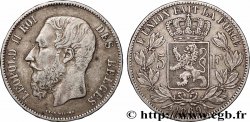 SILVER INVESTMENT 5 Francs Léopold II 1869 Bruxelles XF 