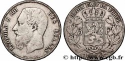 ARGENT D&nbsp;INVESTISSEMENT 5 Francs Léopold II  1874 Bruxelles TB+ 