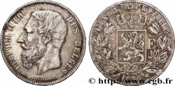 ARGENT D&nbsp;INVESTISSEMENT 5 Francs Léopold II 1876 Bruxelles TTB 