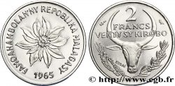 MADAGASCAR Essai de 2 Francs buffle / fleur 1965 Paris SPL 