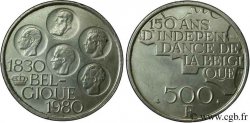 BELGIQUE 500 Francs légende française 150e anniversaire de l’indépendance, portrait des 5 rois / carte de Belgique 1980 Bruxelles SUP 