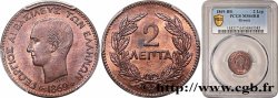 GREECE 2 Lepta Georges Ier 1869 Strasbourg - BB MS64 PCGS