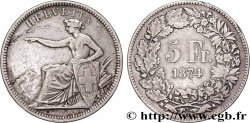 SWITZERLAND 5 Francs Helvetia assise 1874 Bruxelles