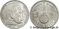 ALEMANIA 5 Reichsmark aigle surmontant une swastika / Maréchal Paul von Hindenburg 1939 Munich - D