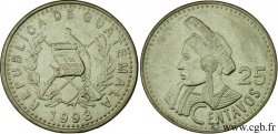 GUATEMALA 25 Centavos emblème au quetzal / femme portant la coiffe traditionelle 1998 