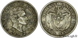 COLOMBIE 50 Centavos emblème Simon Bolivar 1922 Medellin TTB 