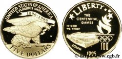 ÉTATS-UNIS D&nbsp;AMÉRIQUE 5 Dollars BE (PROOF) Jeux olympiques d’ Atlanta 1996, aigle / stade olympique, centenaire des jeux 1995 West Point - W FDC 