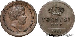 ITALY - KINGDOM OF TWO SICILIES 2 Tornesi Royaume des Deux-Siciles, Ferdinand II / écu couronné type étoile à 5 branches 1857 Naples