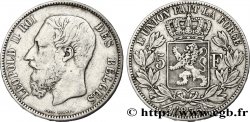 BELGIEN 5 Francs Léopold II 1875 