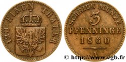 ALLEMAGNE - PRUSSE 3 Pfenninge Royaume de Prusse écu à l’aigle 1860 Berlin