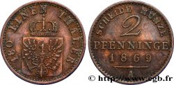 ALLEMAGNE - PRUSSE 2 Pfenninge Royaume de Prusse écu à l’aigle 1869 Berlin