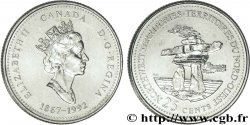 CANADA 25 Cents 125e anniversaire de la Confédération : Territoires du Nord-ouest :  Elisabeth II / Inukshuk (tour de pierre inuite) 1992  SPL 