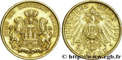 ALLEMAGNE - VILLE LIBRE DE HAMBOURG 20 Mark or Ville libre et hanséatique d&nbsp;Hambourg : armes de la ville / aigle impérial 1900 Hambourg - J SUP 