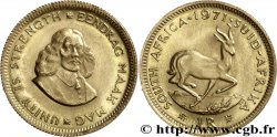 AFRIQUE DU SUD 1 Rand Springbok (Antilope) bondissant à droite / Buste de Riebeeck 1971 Prétoria SPL 