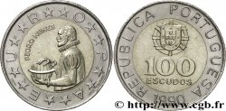 PORTUGAL 100 Escudos armes / mathématicien et cosmographe Pedro Nunes variété à 6 séries de cannelures 1990  SPL 
