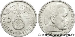 ALLEMAGNE 5 Reichsmark aigle surmontant une swastika / Maréchal Paul von Hindenburg 1939 Hambourg - J
