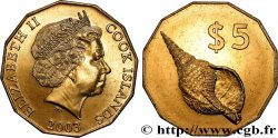 ÎLES COOK  5 Dollars Elisabeth II / Coquillage 2003 