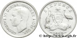 AUSTRALIE 6 Pence Georges VI / émeu et kangourou de part et d’autre d’un écu 1950 Melbourne