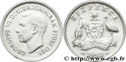 AUSTRALIE 6 Pence Georges VI / émeu et kangourou de part et d’autre d’un écu 1950 Melbourne SUP 
