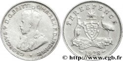 AUSTRALIE 3 Pence Georges V / émeu et kangourou de part et d’autre d’un écu 1928 Melbourne TB 