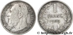 BELGIUM 1 Franc Léopold II légende française variété avec le point dans la signature 1909  XF 