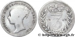 ROYAUME-UNI 3 Pence Victoria “Bun Head” 1867  B+ 