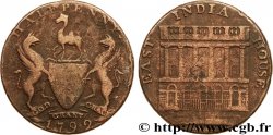 BRITISH TOKENS 1/2 Penny Manchester (Lancashire) East India House / armes, “payable at  I. Fieldings Manchester” sur la tranche 1792  F 