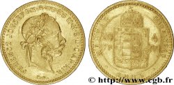 HONGRIE 10 Francs or ou 4 Forint 2e type, François-Joseph Ier empereur d’Autriche et roi de Hongrie / Écu couronné surmonté de la couronne de saint André 1885 Kremnitz TTB+ 
