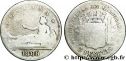 ESPAGNE 2 Pesetas “ESPAÑA” allongée / emblème 1869 Madrid