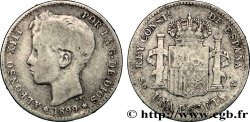 ESPAGNE 1 Peseta Alphonse XIII 3e type de buste / emblème couronné 1899 Madrid