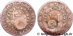 ALEMANIA - PADERBORN 6 Pfennig emblème / monogramme surfrappé de Franz Arnold 1706 