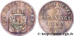 ALLEMAGNE - PRUSSE 3 Pfenninge Royaume de Prusse écu à l’aigle 1853 Berlin TB 