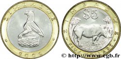 ZIMBABUE 5 Dollars emblème à l’aigle / Rhinocéros 2002 
