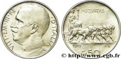 ITALIE 50 Centesimi  Victor Emmanuel III en uniforme / allégorie de l’Italie et 4 lions 1919 Rome - R